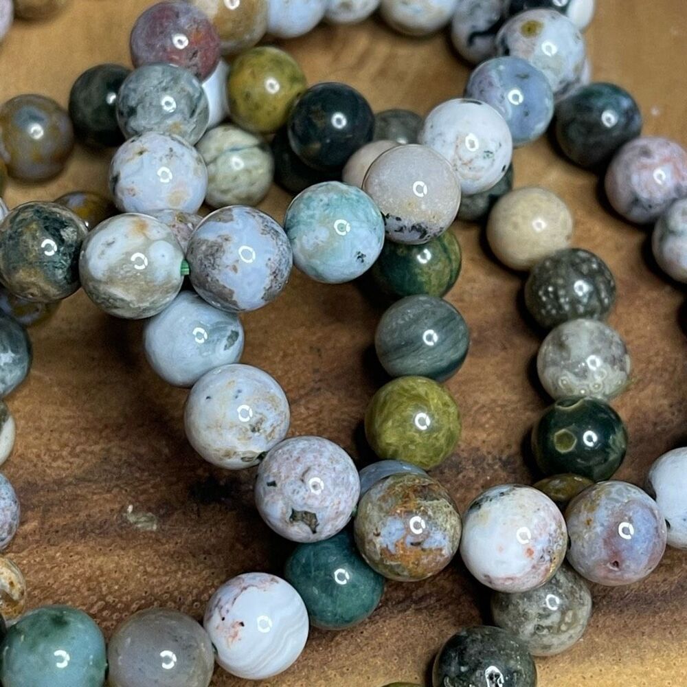 Ocean jasper beaded stretch bracelet ONE NEW reiki meditation crystal healing 8m